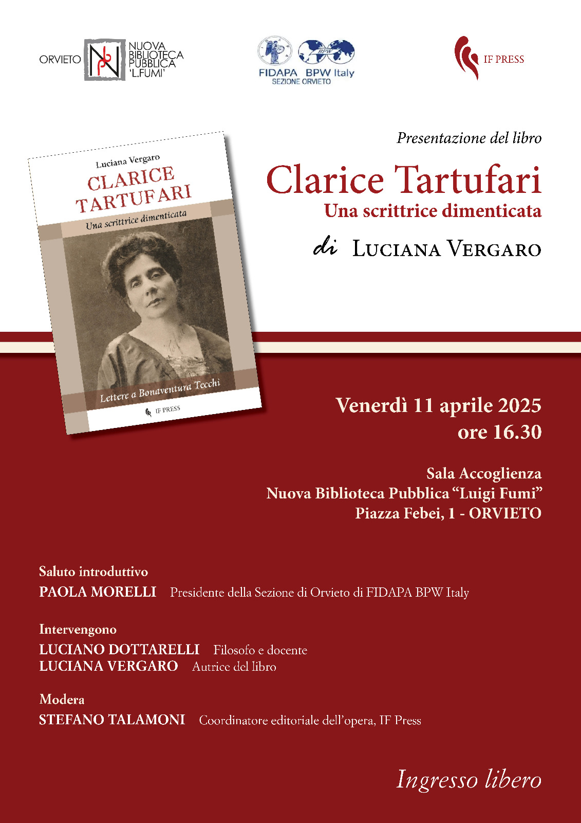 Presentazione del volume: "Clarice Tartufari. Una scrittrice dimenticata" di Luciana Vergaro.