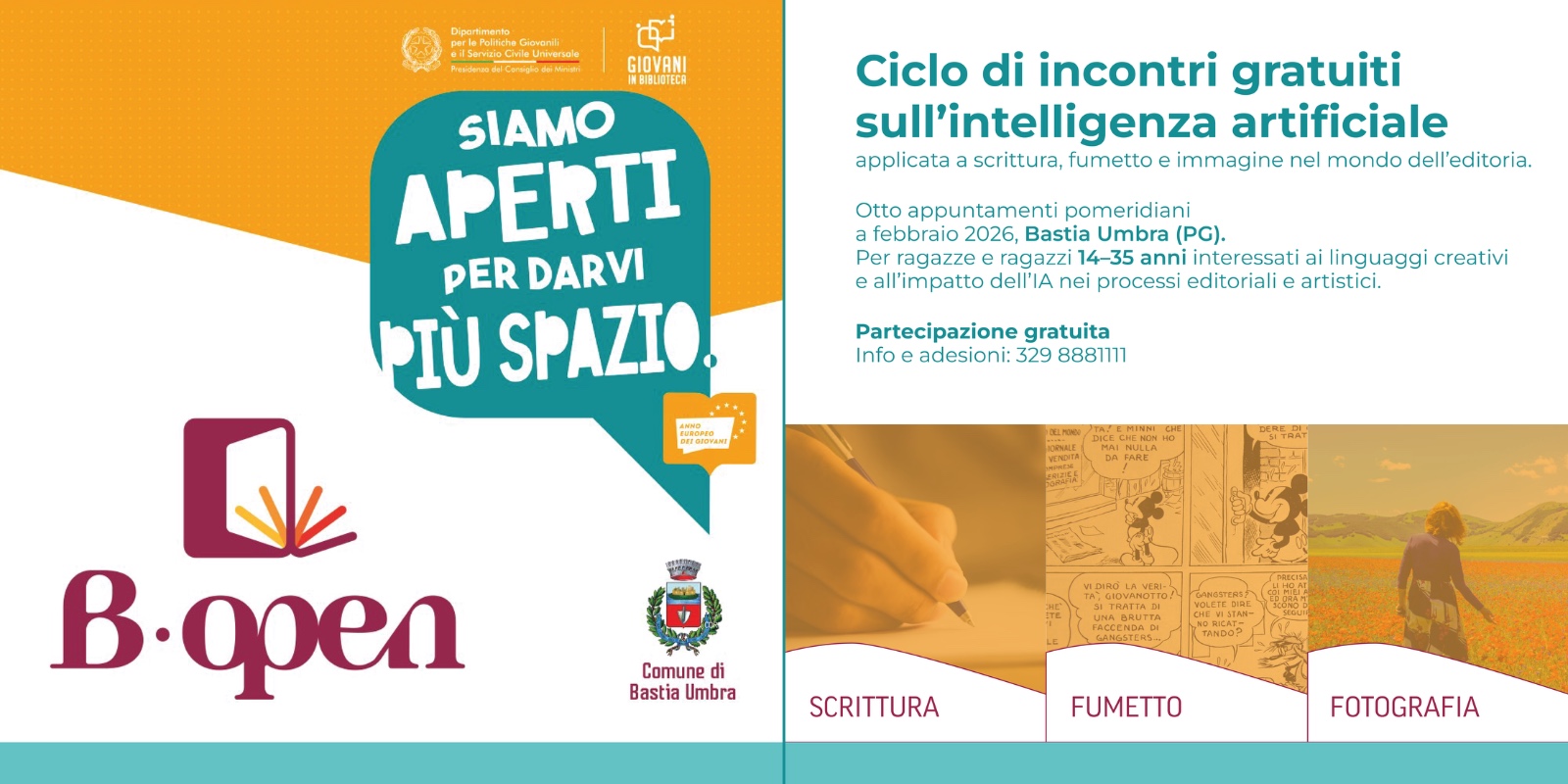 B Open Corso gratuito di Scrittura Fumetto e Fotografia